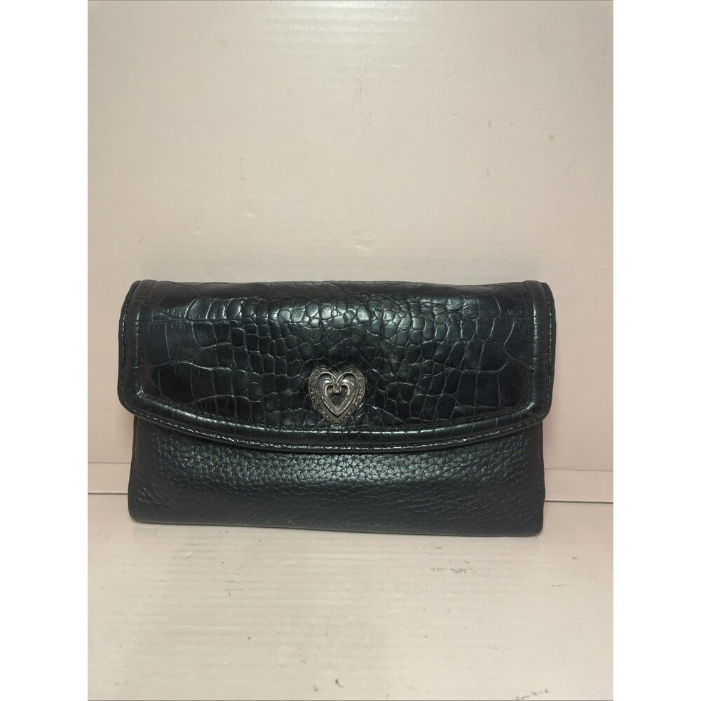 Brighton Leather Tri-Fold Croc Large Wallet W/ ID Card Slots Clutch Bag See